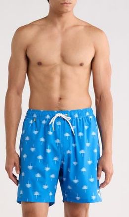 Scotch & Soda Palm Tree Print Swim Trunks in Campanula at Nordstrom Rack, Size X-Large