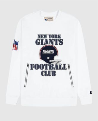 Starter Mens New York Giants Crew Neck Sweatshirt With Zip Pockets In White
