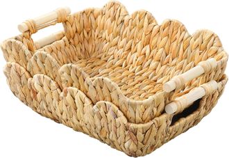 No Brand Dos Cestas De Almacenamiento Con Borde Azul Claro Y Asas De Madera, Un Conjunto De Cestas De Almacenamiento Para La Decoraci&oacute;n Del Hogar