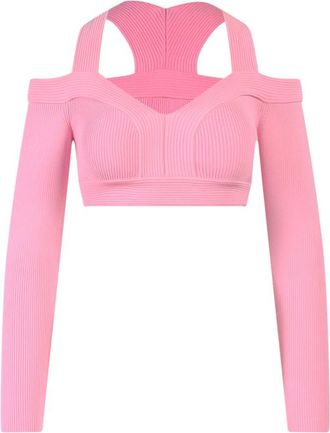 Alexander McQueen Geribbelde Viscose Top met Ritssluiting - Dames - Longsleeves - Roze - M - Polyester - Tops