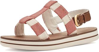 Cole Haan Pinch Long-weekender Sandals Womens Sandals Summer Fig & Natural Stripe Canvas/British Tan Leather : 10.5 B - Medium