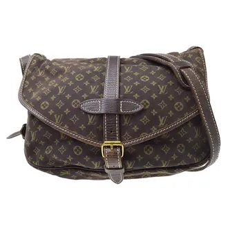 Louis Vuitton Saumur Mini Lin Brown Canvas Handbag (Pre-Owned)