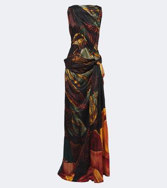 Dries Van Noten Vestido de fiesta en sat&eacute;n de seda estampado