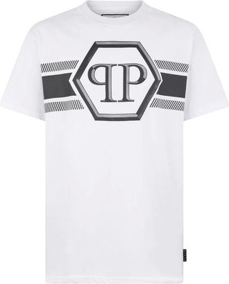 Philipp Plein Tops, Heren, Wit, 2Xl, Katoen, Rondhals T-Shirt Hexagon