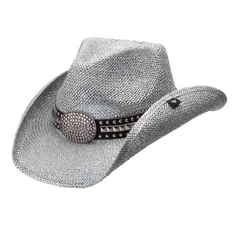 Peter Grimm Ltd Womens Gila Bling Oval Buckle Hat Band Straw Cowgirl Silver One Size