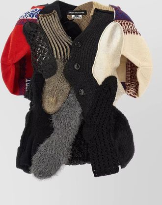 Junya Watanabe wool patchwork asymmetric studded cardigan