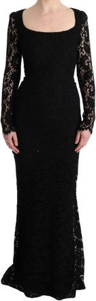 Dolce & Gabbana Kanten Maxi Jurk Vierkante Hals Lange Mouwen