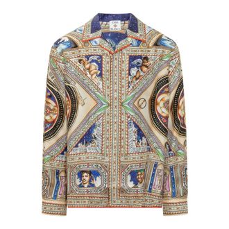 Casablanca Casual Shirts, male, Multicolor, Size: L Take Me To Church Cuban Collar Silk Shirt