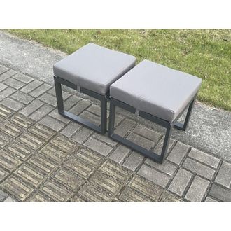 Fimous 2 Pcs Aluminium Outdoor Garden Footstool Patio Small Stool for Balcony, Terrace,Swimming Pool Dark Grey - Fimous