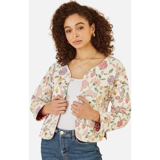 Yumi Reversible Floral Quilted Jacket in White/stripe at Nordstrom, Size 12