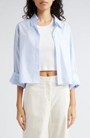 TWP Soon to Be Ex Cotton Button-Up Crop Shirt in Baby Blue at Nordstrom, Size Medium