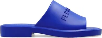 Ferragamo Mens Blue Logo-Embossed Slip-On Sandals, Size 11