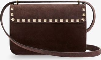 Valentino Garavani Womens Crossbody Bag Rockstud Suede Brown Shoulder