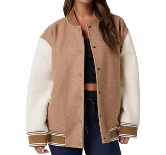 Travis Mathew Clubside Varsity Bomber Jacket In Heather Chestnut