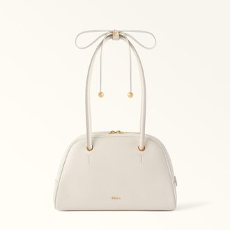 Furla Poppy Borsa A Mano L Panna Bianco Pelle Pieno Fiore Diamond + Pelle Di Vitello Sidney Donna