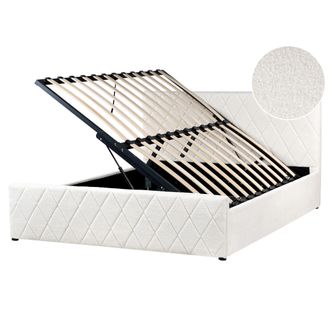 Beliani Cama Con Somier De Boucl&eacute; Blanco Crema 160 X 200 Cm Almacenaje Cabecero Rochefort
