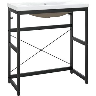 vidaXL Bathroom Washbasin Frame with Built-in Basin Black Iron vidaXL