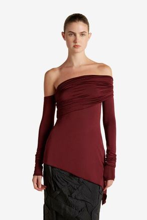 Marina Moscone Jersey One-Shoulder Draped Top in Garnet at Nordstrom, Size X-Small
