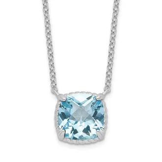 Diamond2Deal Sterling Silver Rhodium-plated Square Blue Topaz Pendant Necklace