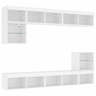 Berkfield Home Modern 8 Piece TV Wall Units with LED White Engineered Wood