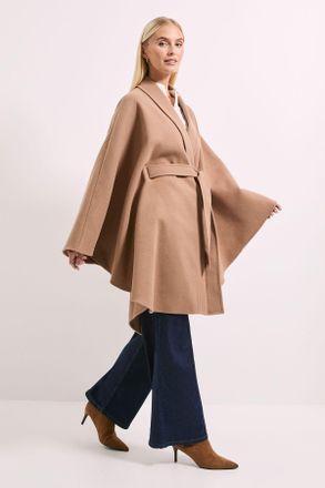 Principles Womens Double Faced Belted Cape Coat - Beige - Size 10 UK