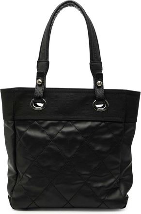 Chanel Pre-owned Womens Small Quilted Coated Canvas Paris Biarritz Tote - Black Textile - One Size