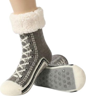 Generic Ultra-thick Cashmere Cute Slipper Home Socks Sport Fleece Lined Knit House Socks Fun Warm Thermal Winter Booties (Gray)