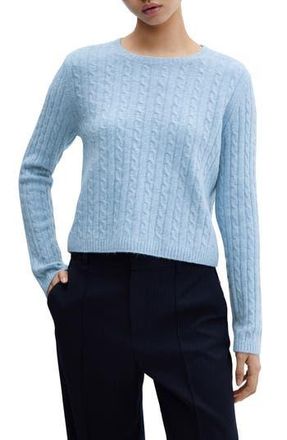 Mango Crewneck Cable Sweater in Blue at Nordstrom Rack, Size Xx-Small
