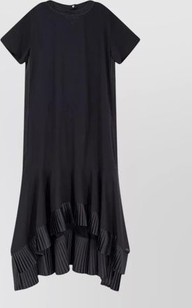 sacai cotton dress pleated hem asymmetric cut