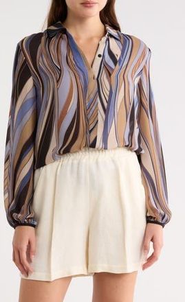 Longchamp Long Sleeve Woven Top in Cloud Blue at Nordstrom Rack, Size 6 Us / 38 Fr