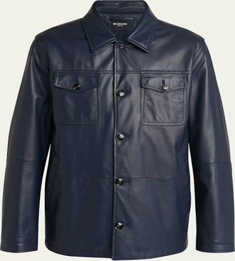 Kiton Mens Loden Napa Leather Shirt Jacket