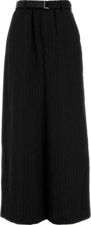 sacai Chalk Stripe Pants - Dames - Wijde Broeken - Zwart - M - Satijn - Broeken