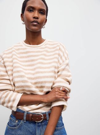 Contemporaine Womens Rolled trim striped sweater