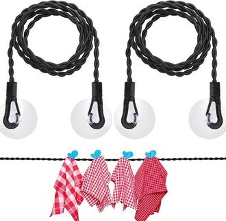 No Brand 2 Tendederos Extensibles - Con Ganchos Y Ventosa - Cuerda Para Tender La Ropa - Cable Para Ropa - 1,5 M - Extensible Hasta 2,5 M - Para Camping Al Air