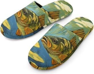 Generic Underwater Bass Fish Mens House Slippers Slip Indoor Slipper On Shoes Warm Outdoor