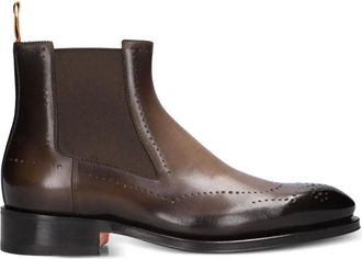 Santoni Stivali Chelsea con dettaglio brogue - Marrone