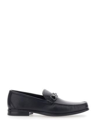 Ferragamo Black Leather Gancini Loafer