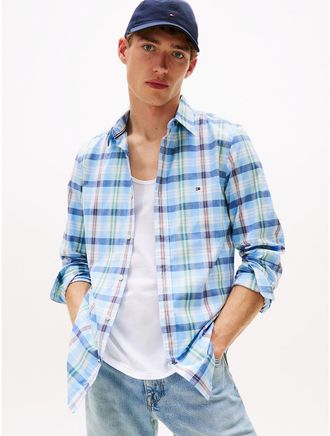 Tommy Hilfiger Mens Slim Fit Madras Print All-Day Shirt - Blue - XS