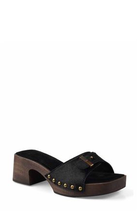 Candie's Shanda Platform Slide Sandal in Black Leather at Nordstrom, Size 10