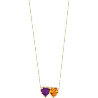 Bony Levy Amethyst & Citrine Heart Pendant Necklace in 14K Yellow Gold - Mix at Nordstrom, Size 18
