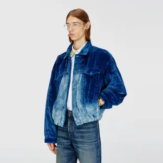 Diesel Elasticated trucker jacket in velvet denim - Denim Jackets - Man - Blue