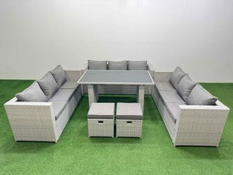 Fimous Patio Outdoor Garden Furniture Sets with 2 Small Stool Light Grey
