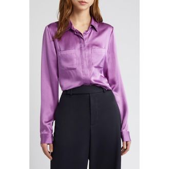 Frame Denim Pocket Silk Button-Up Shirt in Orchid at Nordstrom Rack, Size Small