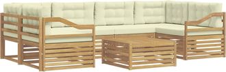 vidaXL Conjunto De Sof&aacute;s De Exterior 7 Uds. Blanco Y Crema Poli&eacute;ster Vidaxl