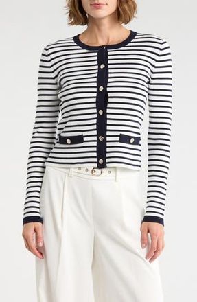 Elie Tahari The Sabella Cardigan in Sky White /Navy at Nordstrom Rack, Size X-Small