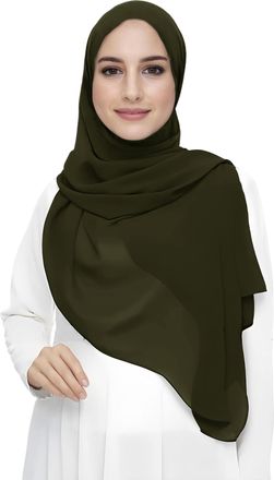 Lina & Lily Premium Chiffon Hijab Head Scarf Shawl Wrap for Muslim Women Lightweight (Dark Olive)