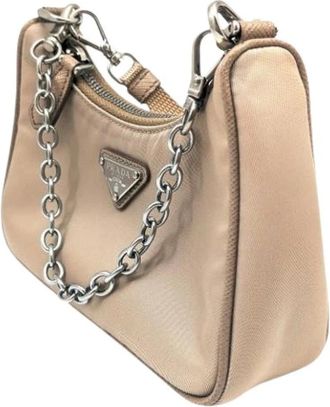 Prada Pre-owned Mini Bags, female, Beige, Size: ONE SIZE Pre-owned Nylon Mini Bag