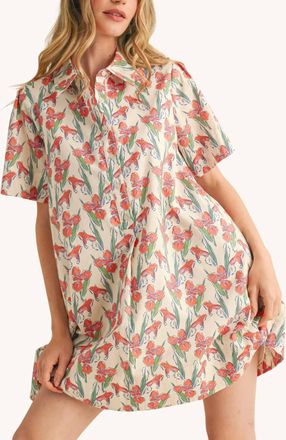 Merci Kinsey Classic Shirt Dress In Orange Floral