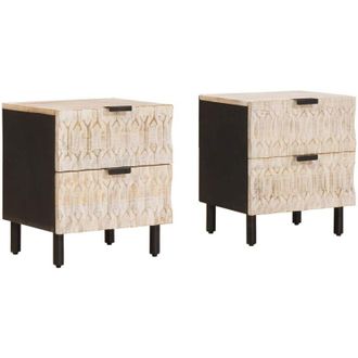 vidaXL Bedside Cabinet 2 pcs White 40 x 33 x 46 cm Solid Mango Wood vidaXL