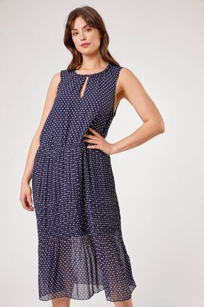 Roman Spot Print Pleated Midi Dress
